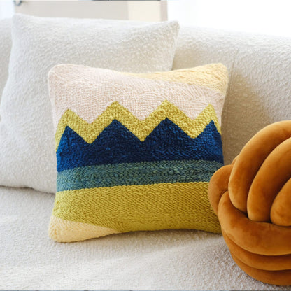 HAND U JOURNEY Punch Needle Pillow Cover DIY Kit – 16x16 Printed Pattern, Adjustable Punch Needle, Yarn & Fabric for Beginner Needlework Crafts (Frame Not Included) (Wave Pattern)
