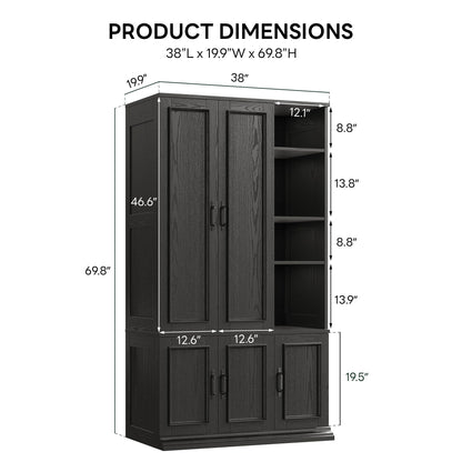 LIKIMIO Armoire Wardrobe Closet 70" H, 5 Doors Bedroom Wooden Wardrobe with 4 Storage Shelves and Hanging Rod, Clothing Storage Cabinet Organizer Combination, Black