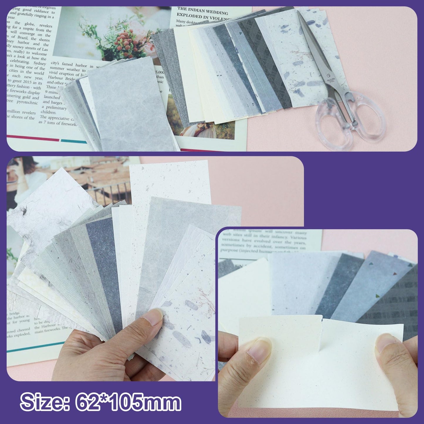 Koqye 215PCS Aesthetic Scrapbook Paper Pack, Junk Journal Supplies Starter Kit with Floral Stickers, Scissor, Quick Dry Glue Pen, Scrapbook Kit for Planner DIY Arts Craft Collage(Mystic Amethyst)