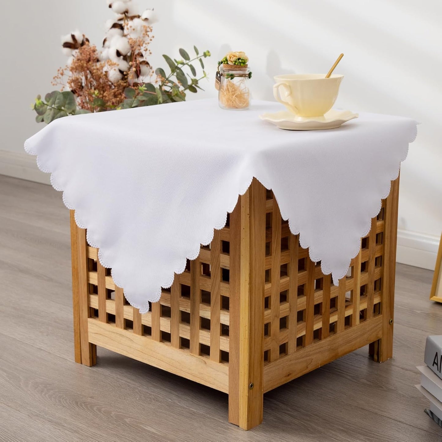 24 24 Inch Small Square White Tablecloth x Polyester Fabric Washable Table Cover Decorative Wrinkle Resistant Solid