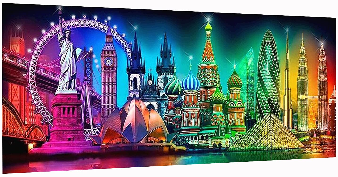 JATOK 5D Diamond Painting Kits for Adults (35.5x15.7in) DIY Large City Night Landscape Full Round Drill Embroidery Pictures Arts Paint by Number Kits Diamond Painting Kits for Home Wall Decor