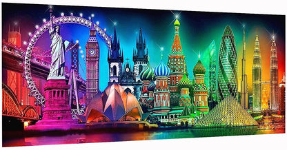 JATOK 5D Diamond Painting Kits for Adults (35.5x15.7in) DIY Large City Night Landscape Full Round Drill Embroidery Pictures Arts Paint by Number Kits Diamond Painting Kits for Home Wall Decor
