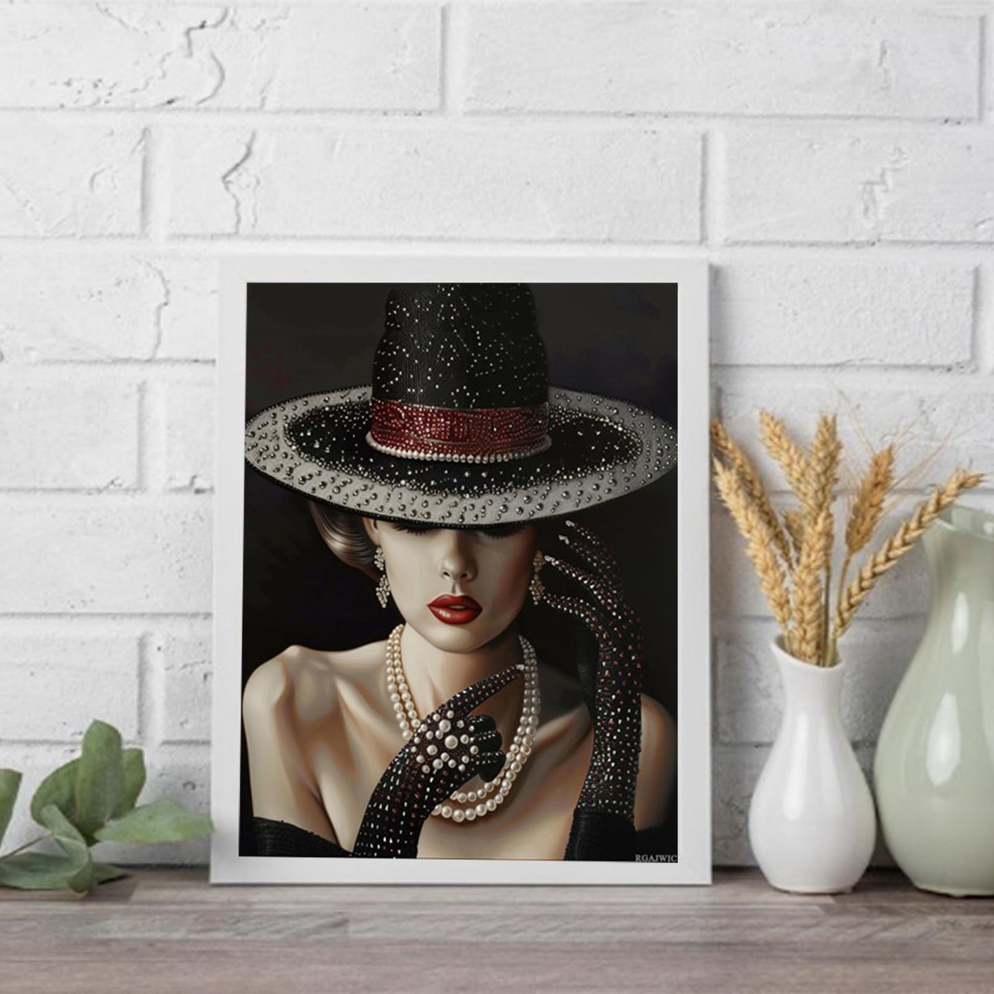 RGAJWIC Elegant Woman Wear Hat DIY 5D Diamond Paint Kits for Adults Easy for Beginner Round Full Drill Diamond Art Painting Gems Cross Stitch Mosaic Craft for Home Decor 12x16 inch