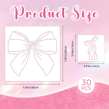30 Pcs Pink Bow Stencils Templates for Painting Reusable Bow Painting Stencils on Wood, Doormat,Floor, Wall DIY Farmhouse Home Decor 3.94"/7.87"