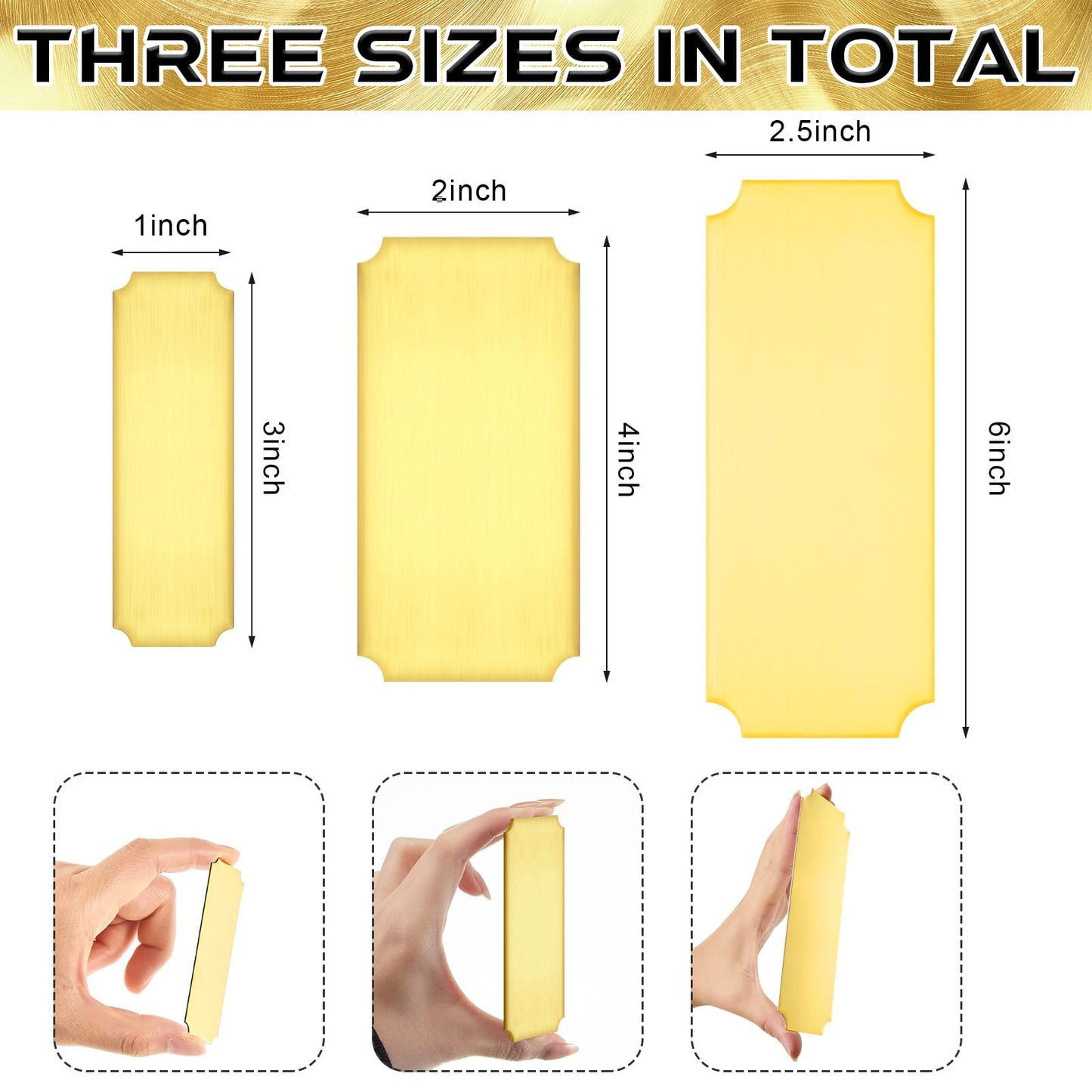 Therwen 15 Pcs Engraved Name Plates Bulk Metal Perpetual Plaque Plate Laser Engraving Blanks Adhesive Nameplate Card for Home Indoor DIY Signage Etching(Gold,4" W X 2" H,Classic)