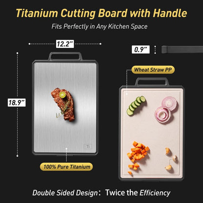 Titanium Cutting Boards for Kitchen Chopping Board with Handle Large Big Small Kitchen Meat Butcher Block 2 in 1 Pure Titanium and Wheat Straw PP Not Wood Bamboo Plastic Silicone Teak Morandi Blue