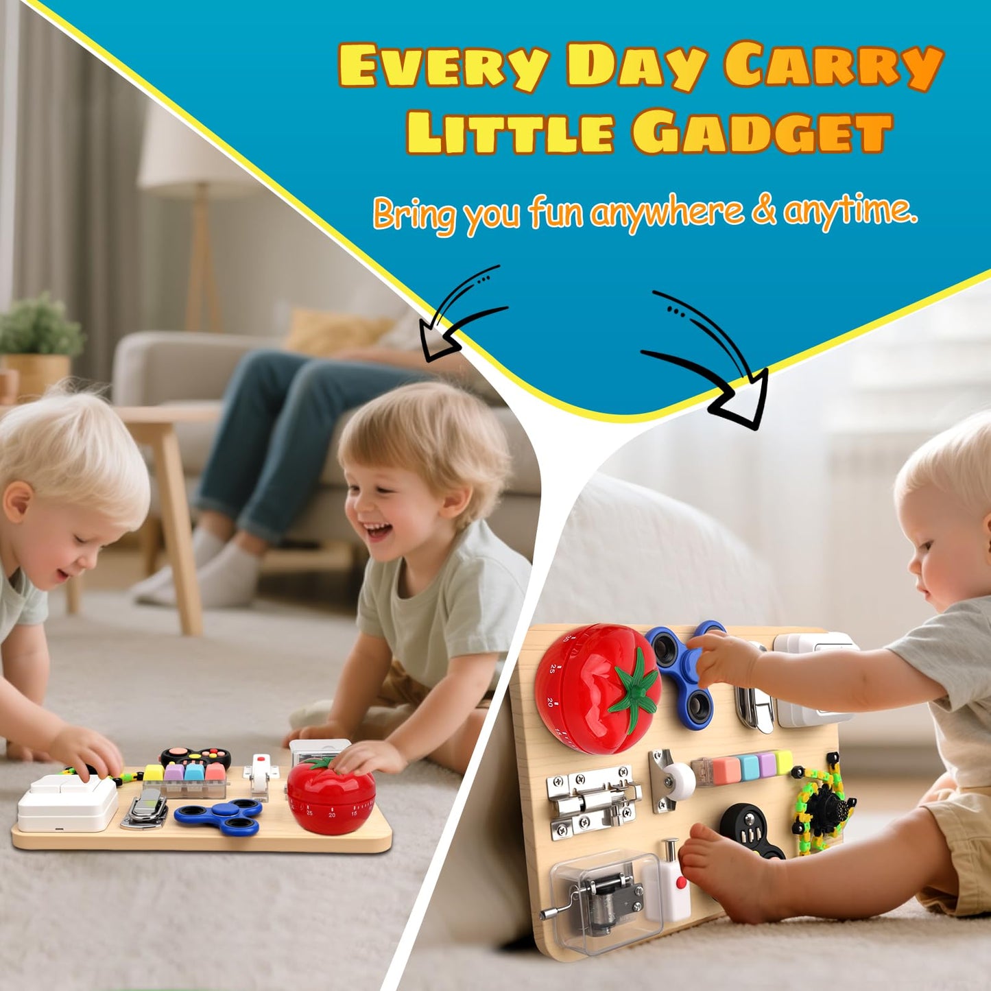 Umnodobn Montessori Busy Board for Toddlers, 11-in-1 Sensory Learning Travel-Friendly Activity Board, Fine Motor Skills Toy, Screen, Birthday Holiday Presents for Boys Girls 3+ Years Old