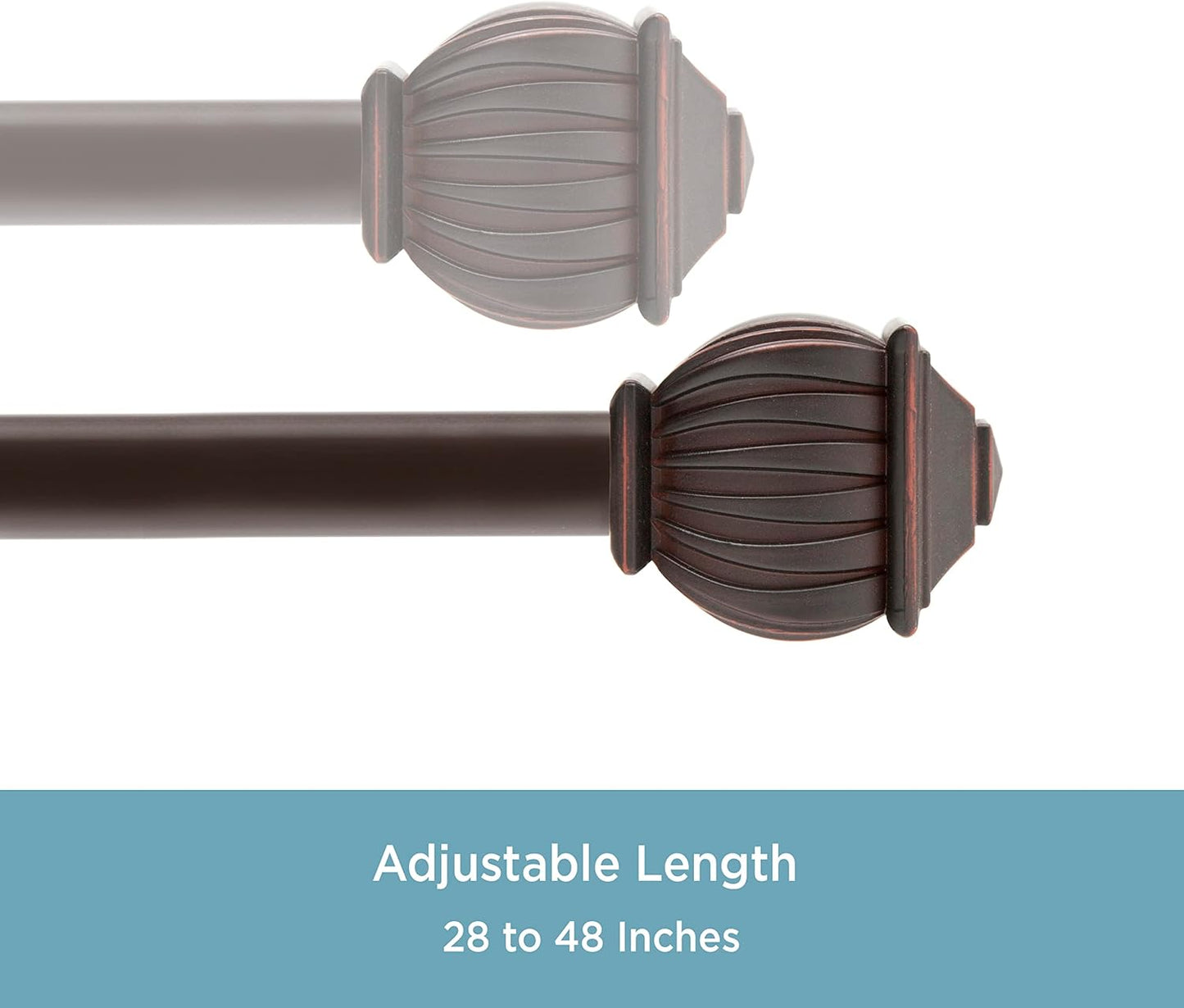 Kenney Beckett Soft Square End Decorative Window Curtain Rod - 28-48" Adjustable Length, Weathered Brown, 1-Pack