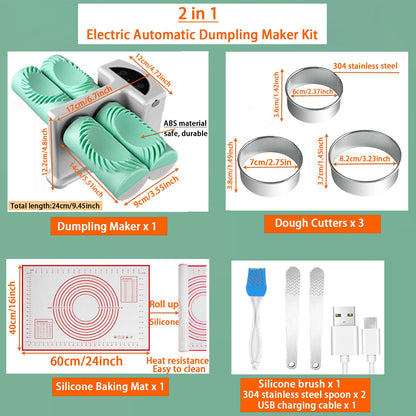 Electric Dumpling Maker Two Sizes Double Head Automatic Electric Dumpling Maker Machine Mould Household Quick Rechargeable Dumpling Maker Kit with Silicone Baking Mat,Dough Cutters,Spoon Brush