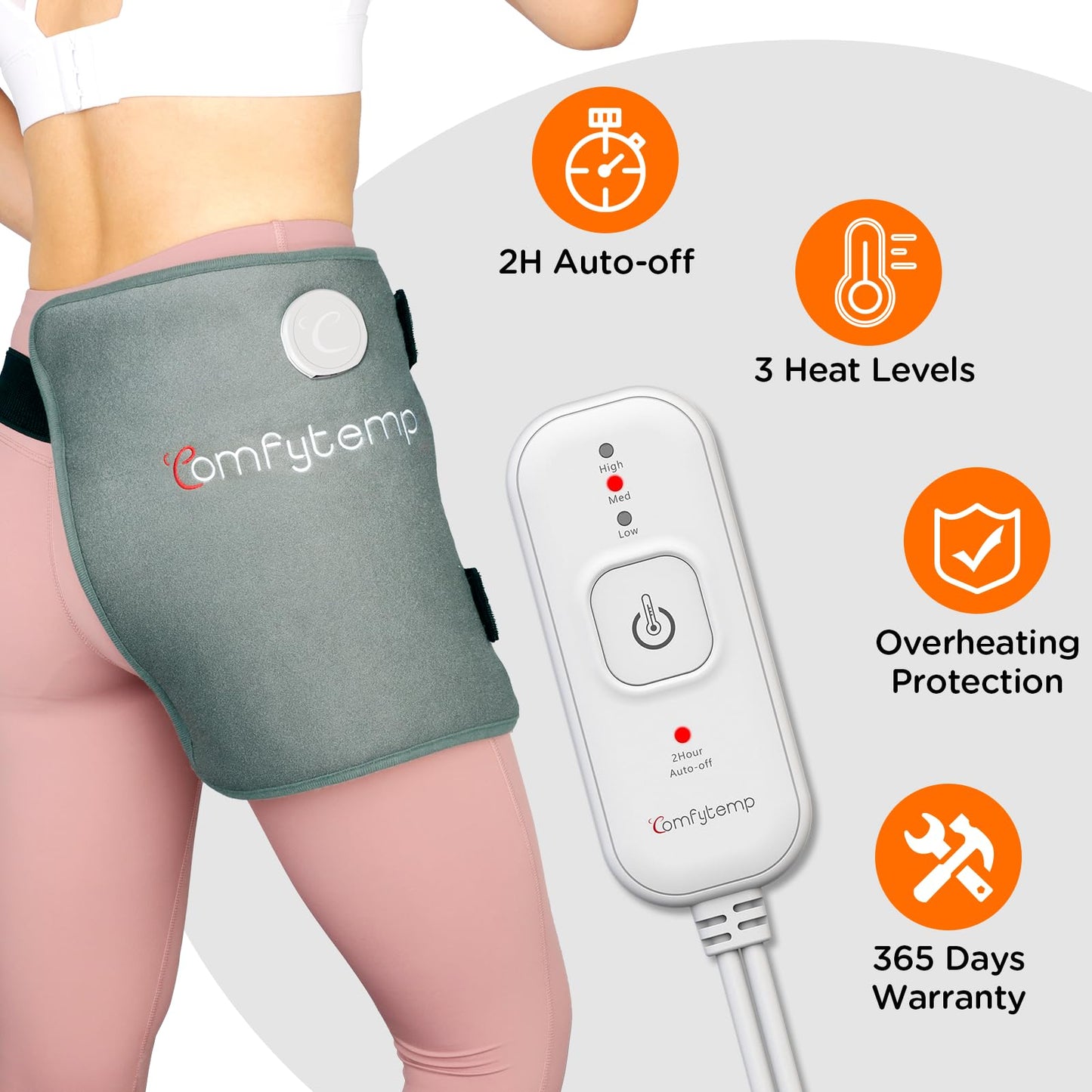 Comfytemp Hip Heating Pad for Hip Sciatica Pain Relief Brace, Birthday Christmas Gift for Mom Women Wife Men Dad, FSA Eligible Lower Back Thigh Buttock Electric HSA Heat Pad Hot Physical Therapy(L/XL)