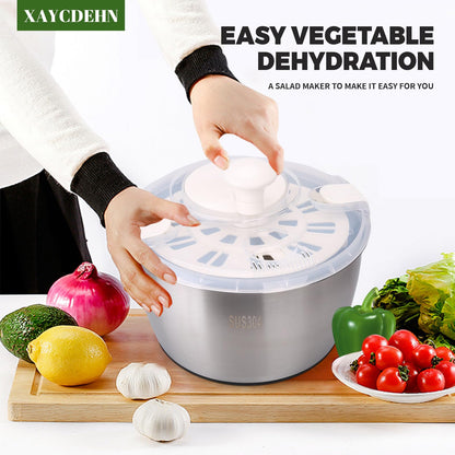 Stainless Steel Salad Rotator, 5-quart Vegetable Dishwasher,Lettuce Cleaner and Dryer, Salad Spinner