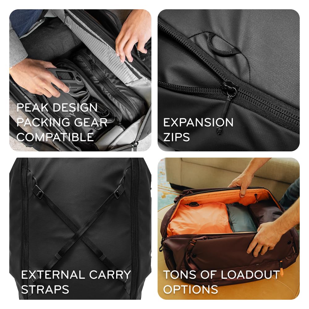 Peak Design Travel Duffelpack 45-65L, Ocean, Weatherproof Duffel Backpack, Expandable Design, Extra-Long Zip Path, Stowable Straps, Fits Packing Cubes and Camera Cubes, Versatile Duffel Bag for Travel