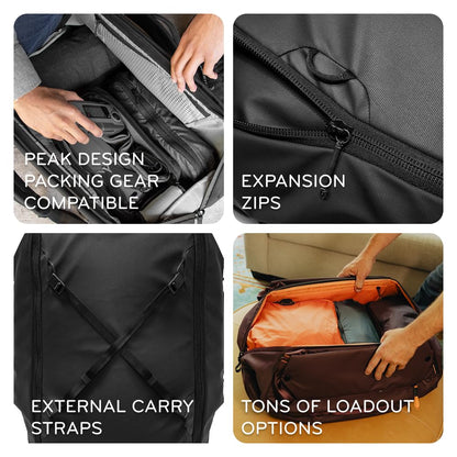 Peak Design Travel Duffelpack 45-65L, Ocean, Weatherproof Duffel Backpack, Expandable Design, Extra-Long Zip Path, Stowable Straps, Fits Packing Cubes and Camera Cubes, Versatile Duffel Bag for Travel