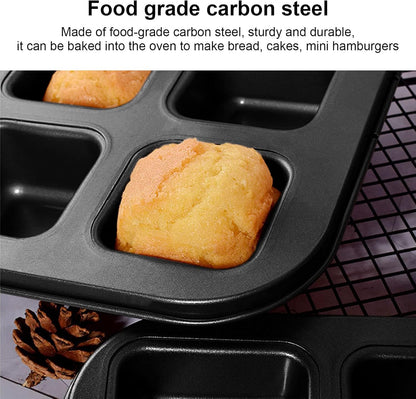 Carbon Steel Brownie Bar Pan, Mini Loaf Muffin Bakeware Mold Set with 12 Cavity, Black