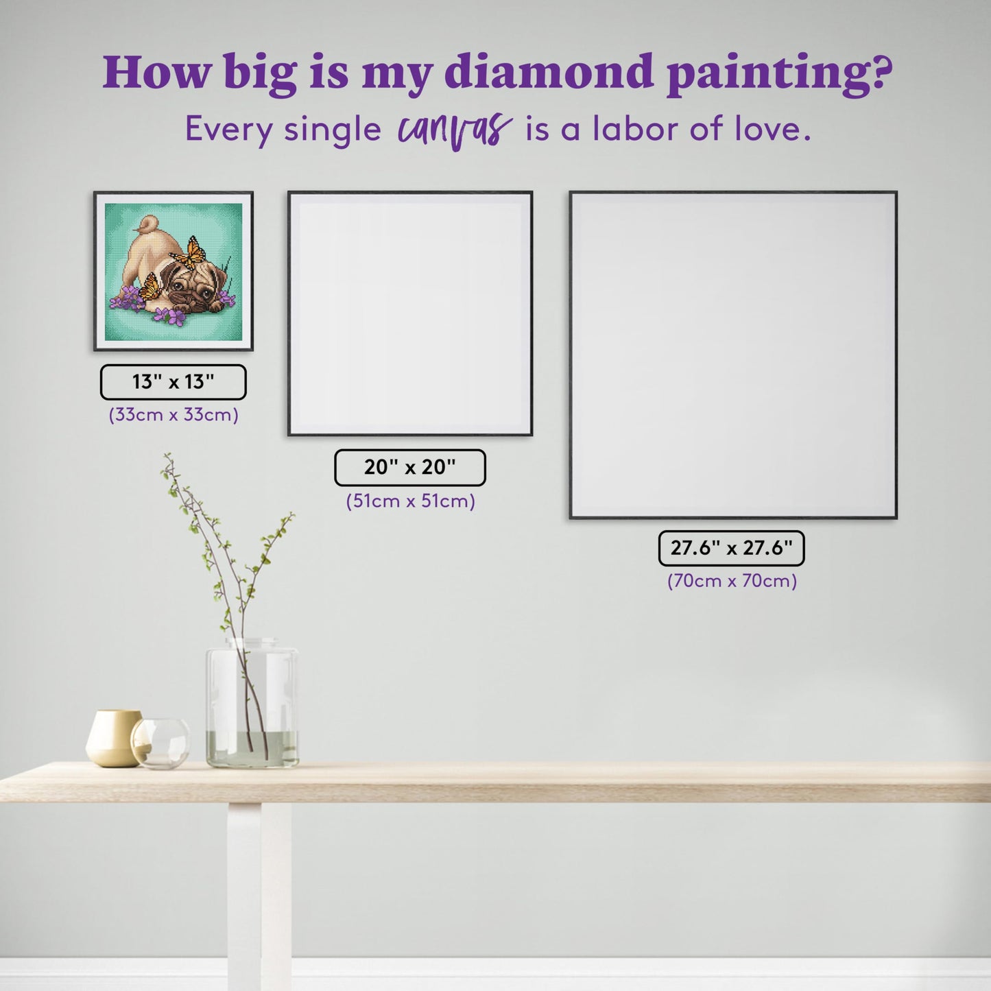 DIAMOND ART CLUB Butterfly Pug Diamond Painting Kit, Fun DIY Crafts for Adults, Round Diamond Art Canvas, 13" x 13" (33 cm x 33 cm)
