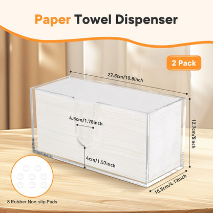 Whdiystella 2Pcs Acrylic Paper Towel Dispenser, Paper Towel Holder Countertop Clear Multi Trifold Napkin Holder, Suitable for Z-fold, C-fold or MultiFold Paper Towels for Bathroom, Toilet, Kitchen