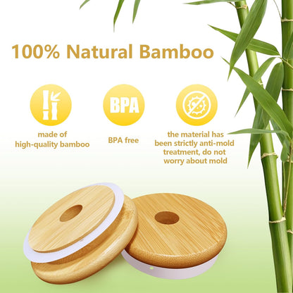 Mason Jar Lids with Straw Hole, 2.76inch Bamboo Lids for Regular Mouth Drinking Jars (3 Pack)