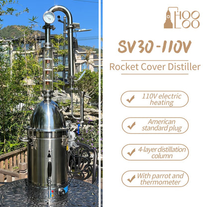 HOOLOO Alcohol Distiller Still for Home Use Kit 304 Stainless Steel Whiskey Making Kit with Thermometer Whiskey Brandy Vodka 6.3Gal (24L) (SV-30-110V)
