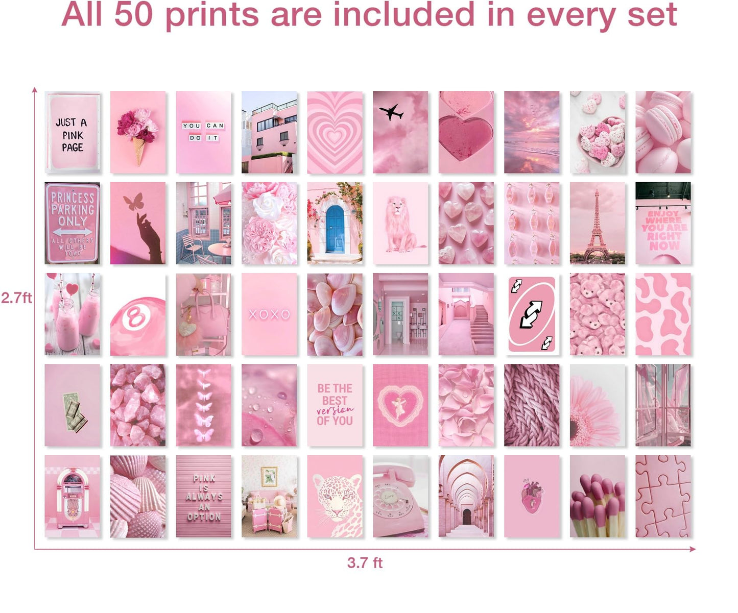 Y2K BOO Soft Rose Pink & Blush Pink Wall Collage Kit - 50pcs Coquette Aesthetic Prints, Dreamy Baby Pink Wall Decor for Teen Girls, 4x6 Romantic Photos for Apartment & Dorm