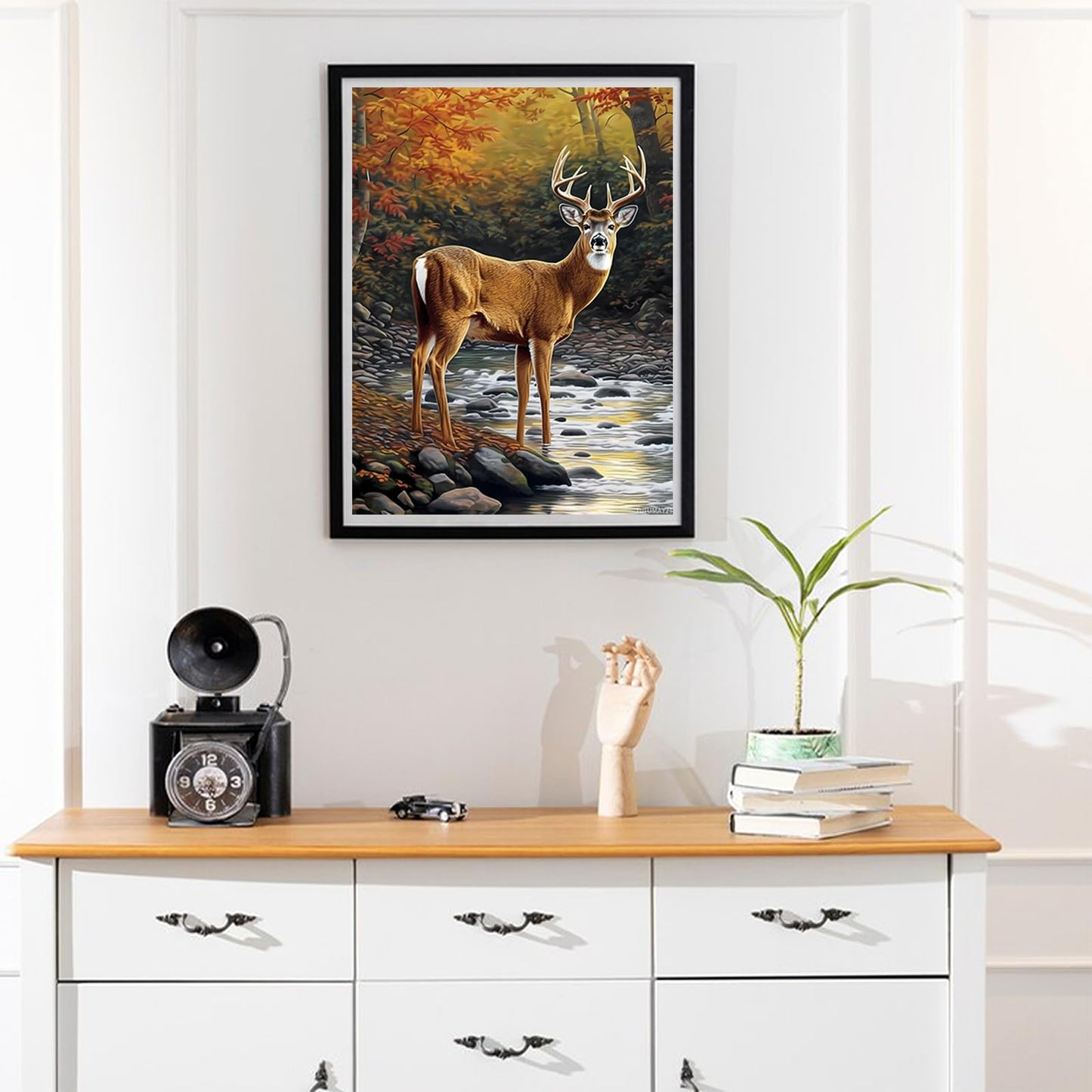 TUTUMAY21 DIY Deer Theme Diamond Painting Kits for Adults Deer at The Creek Diamond Painting, 5D Full Diamond Art Round Diamond Crafts Personalised Gift, Home Wall Decor 12x16in