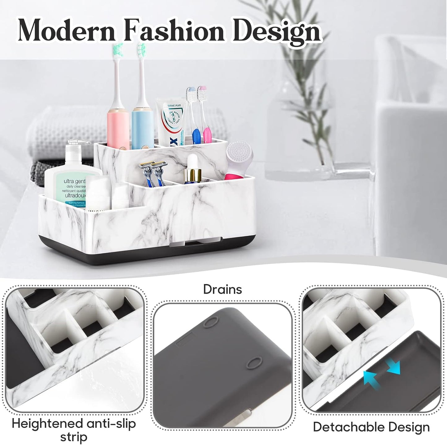 Toothbrush Holder Bathroom Organizer, 5 Compartments for Cosmetic, Makeup, and Office Stationery Storage