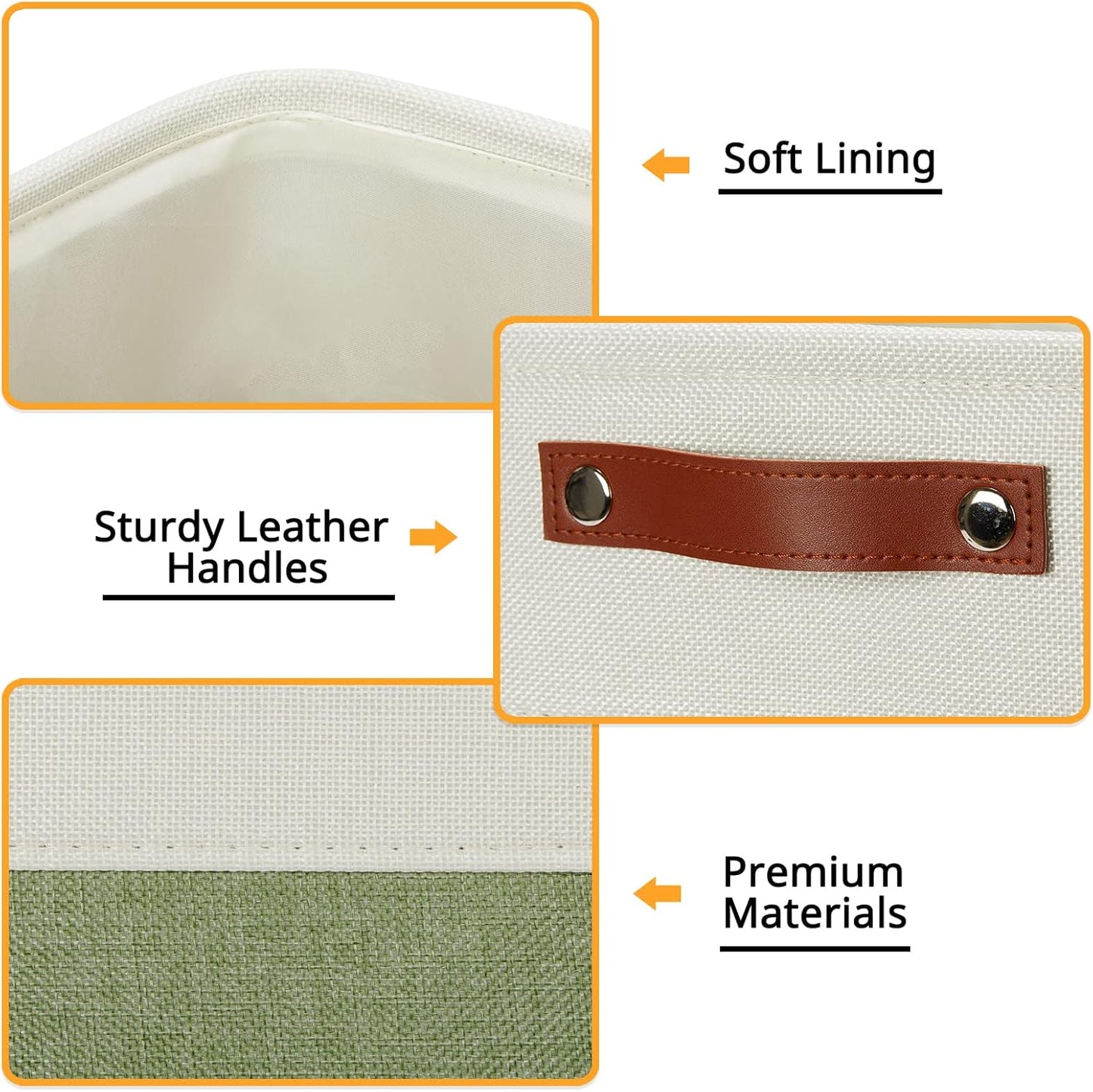 DULLEMELO Storage Basket, Linen Closet Organizers and Storage Baskets for Home Office, 4 Pack (12" White & Green)