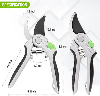 WORKPRO Bypass Pruning Shears, 8" Hand Pruners with Aluminum Handle and Sharp SK5 Blades for Gardening