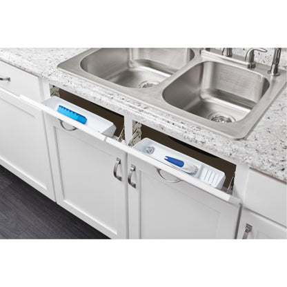 Rev-A-Shelf 11" Tip-Out Plastic Sink Trays for Kitchen and Bathroom Base Cabinet, Pack of 2 Pullout Vanity Shelf Home Organizer, White, 6572-11-11-52