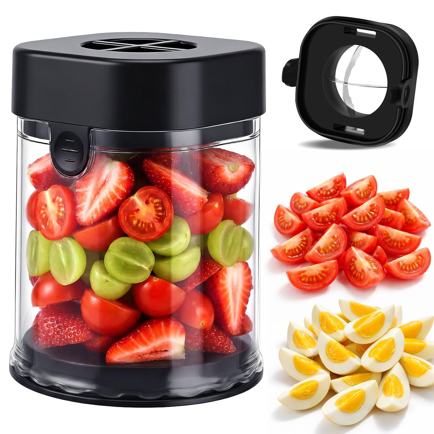 Hendiy Fruit Slicer Cup, Strawberry Slicer Grape Cutter Cup Fruit Slicers Stainless Steel Egg Slicers, Strawberry Cutter Kitchen Gadgets Speed Cutters for Banana Grape Egg