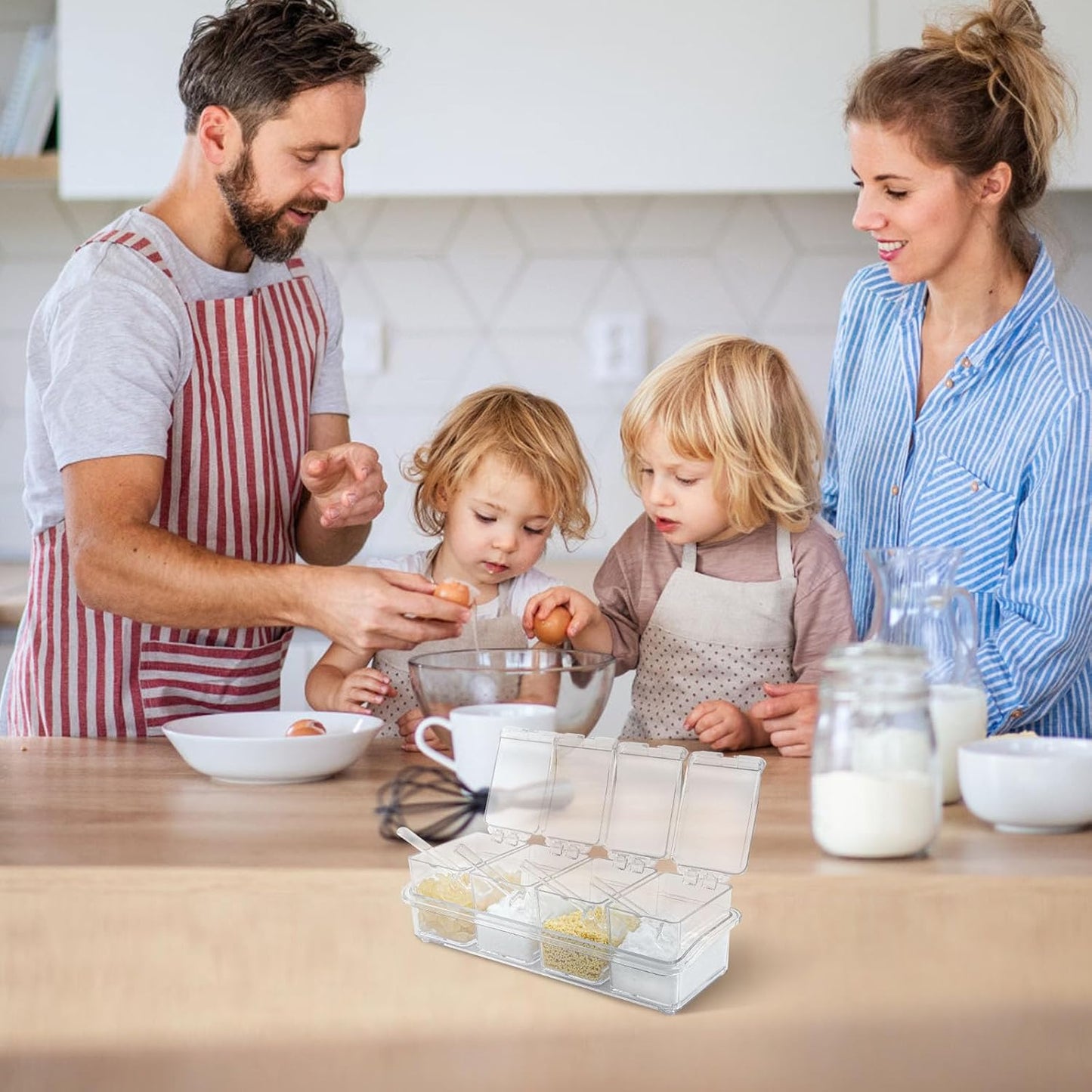Clear Seasoning Box, 2 Pieces with Spoon, 8 Pieces Kitchen Spice Pots for Salt, Sugar, Pepper, Acrylic Storage