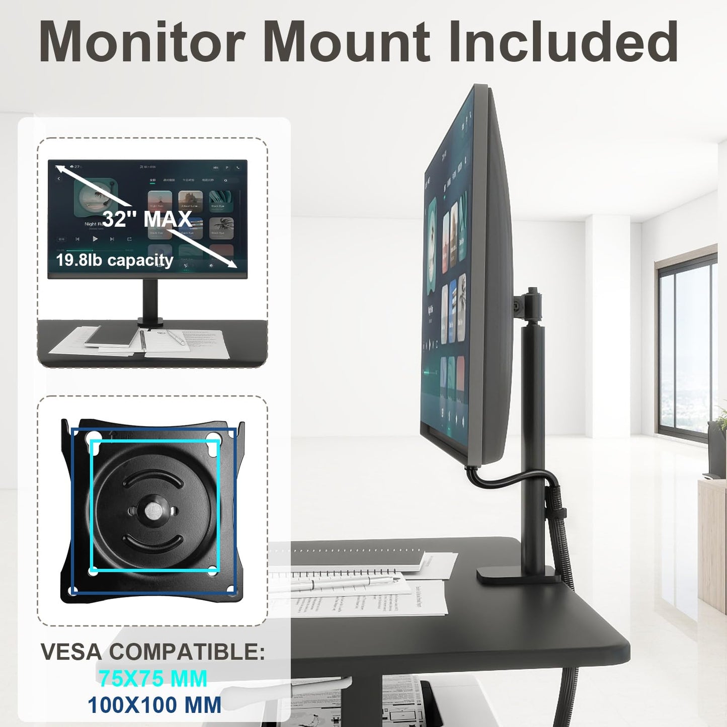 Natwind Mobile Workstation Cart with Monitor Mount, Height Adjustable Rolling Computer Desk with Cable Management Tidy, Heavy-Duty Standing Desk with CPU Holder for Office, School, Medical, Workshop