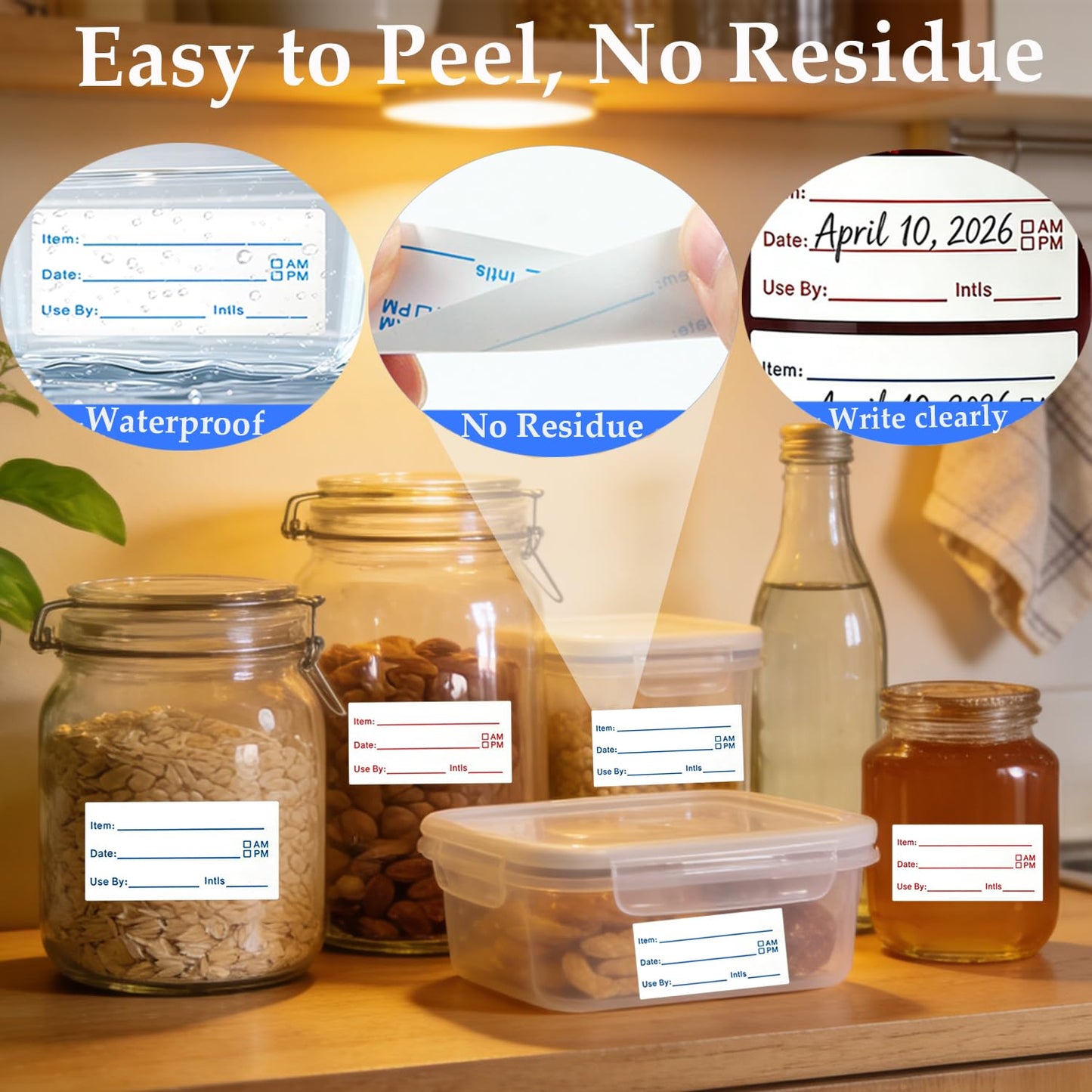 1056 PCS Food Labels, 2”x1” Removable Labels for Food Containers, Food Labels Stickers for Kitchen, Freezer, Party, No-Residue Food Labels and Easy to Write On