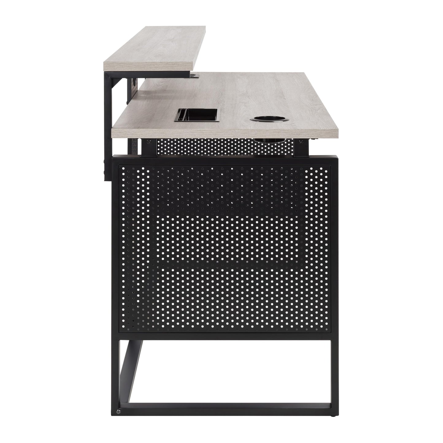 OSP Home Furnishings Ace Contemporary Modern Home Office Desk with Shelf, Rectangular with Grey Taupe Finish