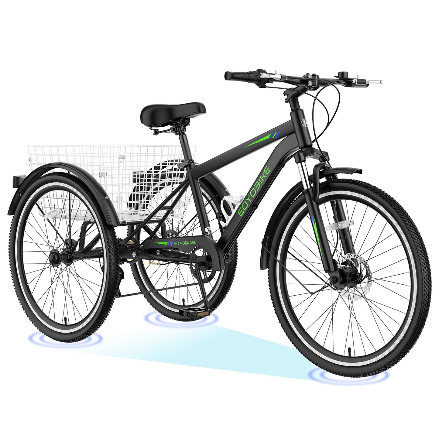 H&ZT Adult Tricycle, 3 Wheeled Bike, Trike Cruiser Bike, with 7-Speed Gear, Parking Brake Handle, Low Step, Large Rear Basket, Elderly Friendly, for Men, Women, and Teens