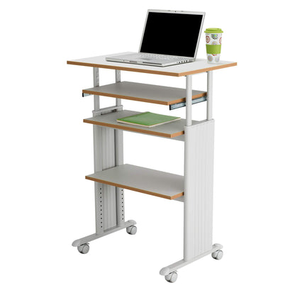 Safco Muv Adjustable-Height Desk with Keyboard Shelf, Steel Frame, Laminate Work Surface, Mobile on 4 Wheels, Powder Coat Finish - Office Desks & Workstations