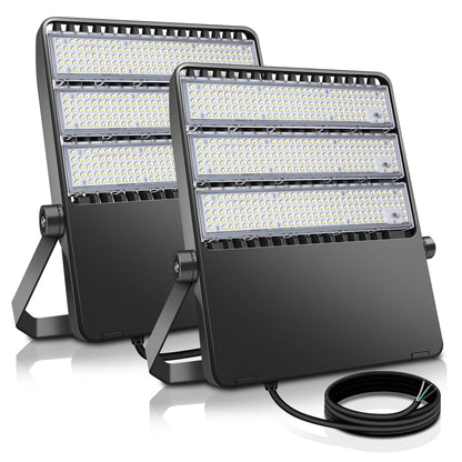 BIRITALO 52200LM LED Stadium Flood Light Commercial Eqv 2400W Super Bright 145LM/W 5500K 360W LED Arena Light Outdoor 85-277V IP65 Waterproof Backyard Wall Yoke Mount Fixture 2 Pack