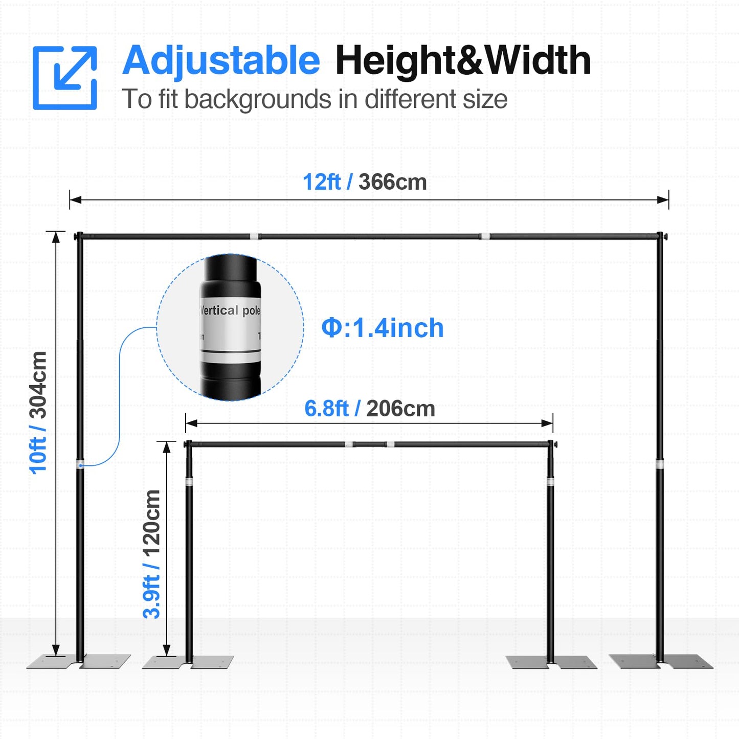 EMART Heavy Duty Backdrop Stand for Parties, 10x12 ft Pipe and Drape Adjustable Back Drop Stand Kit with Flat Base, Sturdy Photo Background Frame DIY Pole for Flower Wall Wedding Curtain