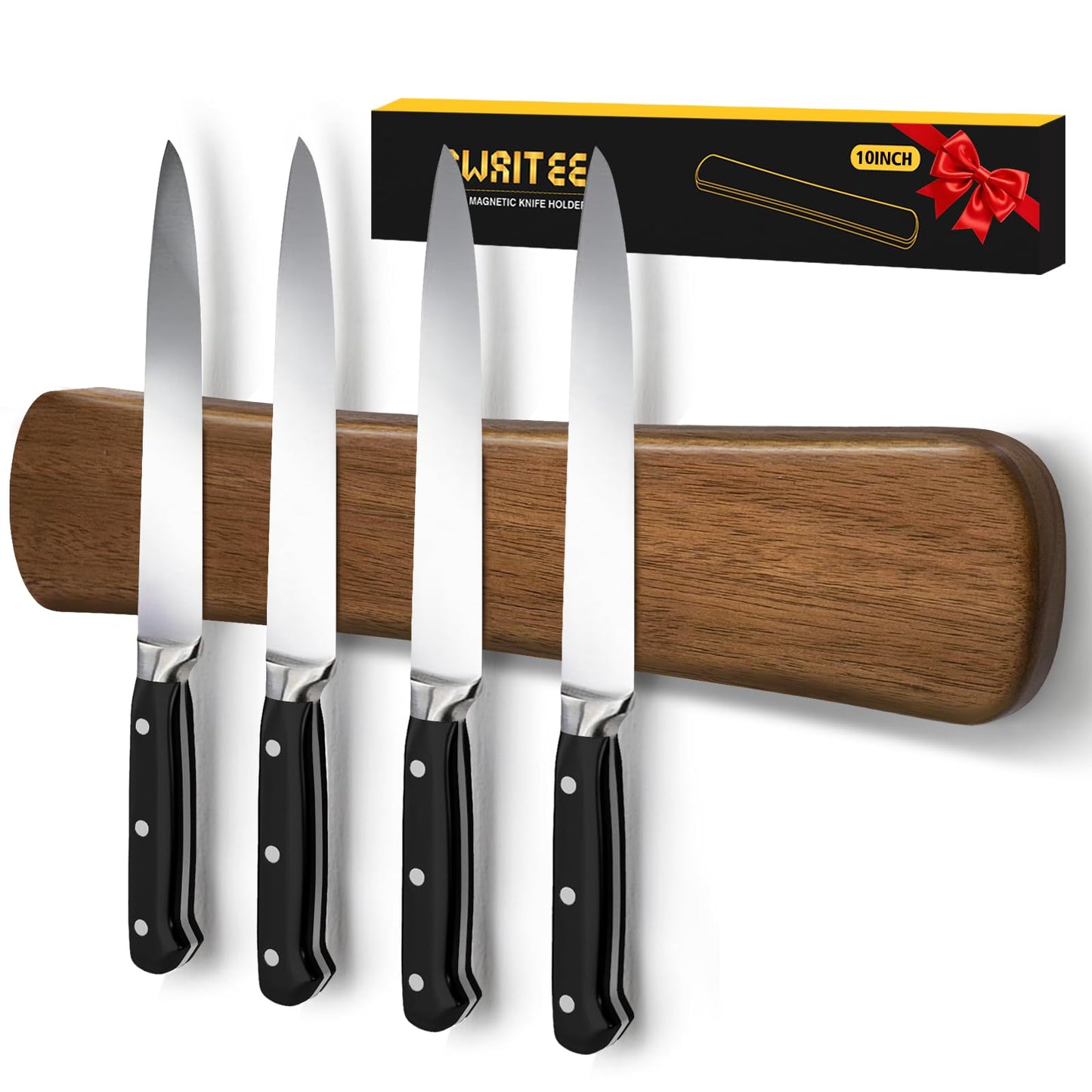 Swaitee Magnetic Knife Holder for Wall, 10 Inch Wood Strong Magnetic Knife Strip, Small Kitchen Storage Space Savers, Rv Apartment Farmhouse Accessories Organizer, Housewarming Gifts for New Home