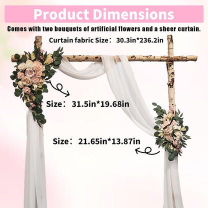 Garvee Arch Flowers with Drapes Kit (Pack of 3) - Includes 2Pcs Artificial Flower Arch Decor & 1Pcs Drapes, for Wedding Ceremony Bouquets Reception Backdrop Decoration, Pink