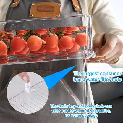 Pure Future 10-Pack Clear Fridge Organizer Containers with Lids, Stackable BPA-Free Refrigerator & Produce Storage Containers with Drain Tray & Anti-Slip Base for Fruits, Veggies & Drinks