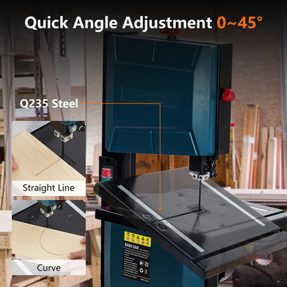 8 in Band Saw, ExploreHorizon 0-45 Tilting Range, 3A & 1800RPM Pure Copper Motor Bandsaw, Benchtop Band Saw with Fence and Miter Gauge, for Woodworking Aluminum Plastic