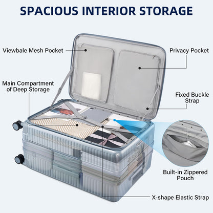 HanTrip Hard Shell Suitcases 28 Inch Large Checked Luggage with Spinner Wheels Cup Holder, Expandable Check in Luggage Lightweight Top Opening Luggage Big Rolling Suitcase with Lock, Silver