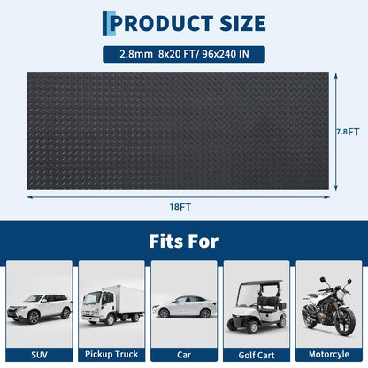 GarveeTech 7.8 x 18 ft Garage Floor Mat, 2.8 mm Thickened Flooring Roll Diamond Plate PVC Rubber Trailer Mat, Non-Slip Floor Protector Mat for Garage, Warehouse, Gyms, Trailer, SUV