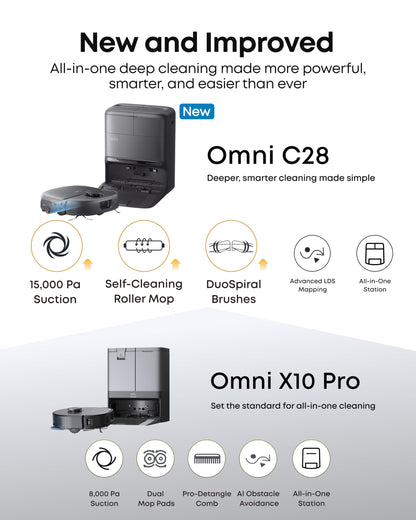 eufy C28 Robot Vacuum and Mop Combo,15,000 Pa Suction, HydroJet Always Fresh Roller Mop, Upgraded from X10 Pro, Zero-Tangle Design for Pet Hair, Auto Mop Washing&Drying, Self-Emptying&Refilling