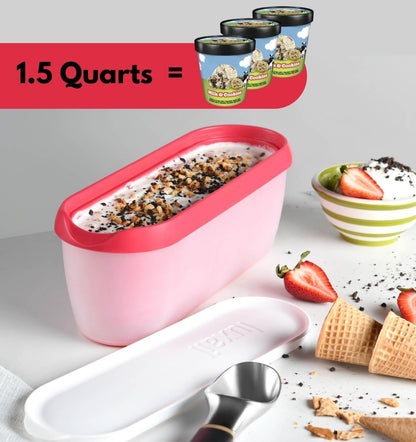 Ice Cream containers for homemade ice cream, Reusable Storage Freezer ice cream Container With Lids,2 Pack, BPA FREE, Dishwasher Safe Tub. Double Insulated, 1.5 Quart, Red and Burgundy , Non Slip