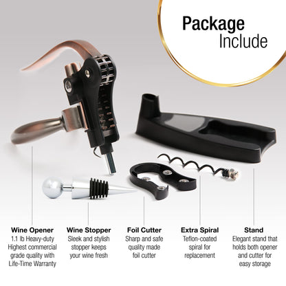 Wine Bottle Opener Corkscrew Set – Luxiluxy [2024 upgraded, does NOT break!] Including Foil Cutter, Bottle Stopper, Opener Stand and Extra Spiral - corkscrews wine opener set- wine opener kit