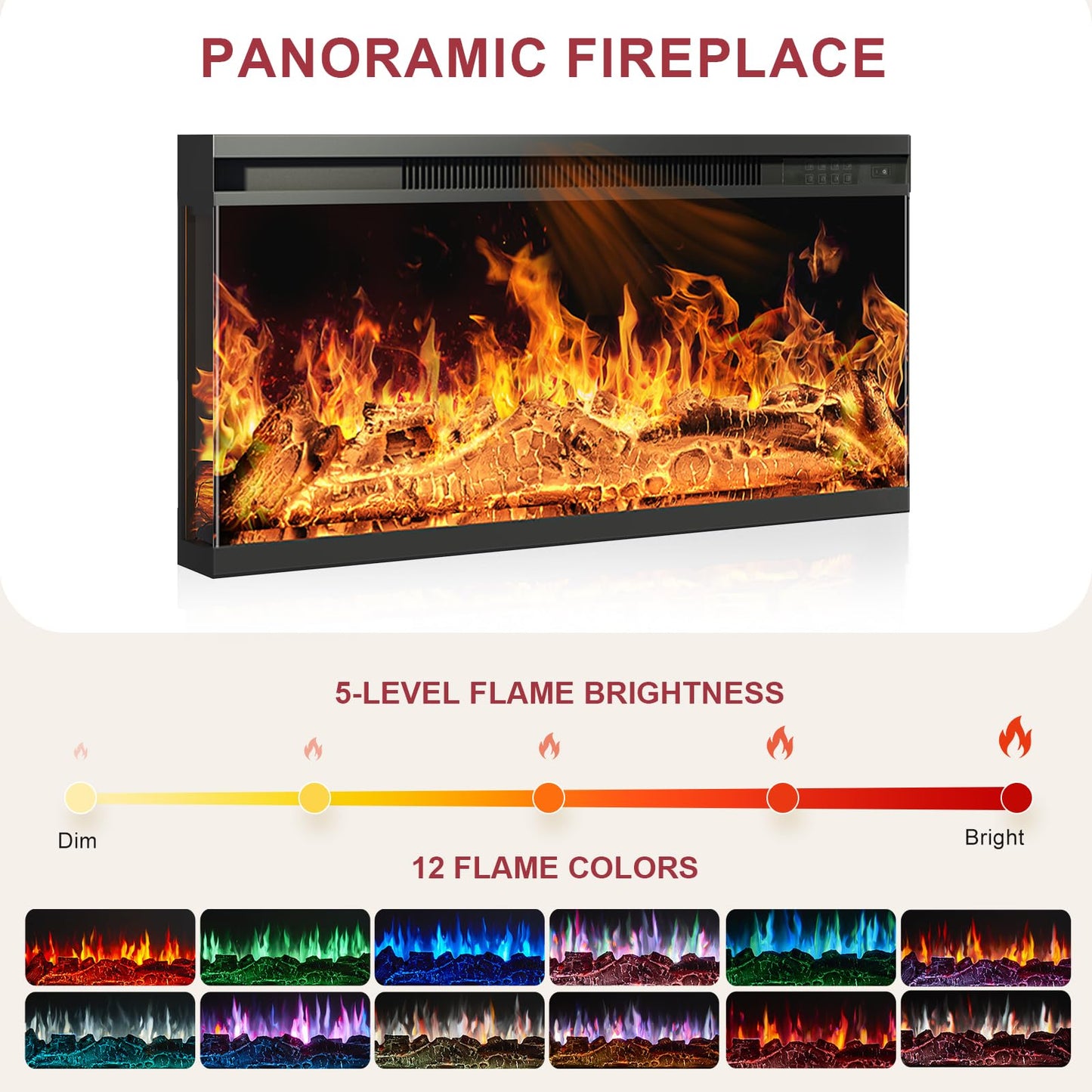 MXV 70" Fireplace TV Stand, 3-Sided Glass Fireplace and Modern Entertainment Center, Wooden Media Console with Glass Doors & Storage Drawers, LED Light, for Living Room, Grey