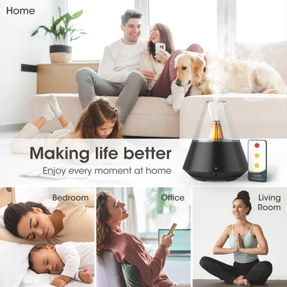 Essential Oil Diffuser, Modern Style Aromatherapy Aroma Diffusers with Candle Light, Fragrance Ultrasonic Cool Mist Humidifier, Remote Control, Auto Shut-Off, for Home Living Room Office