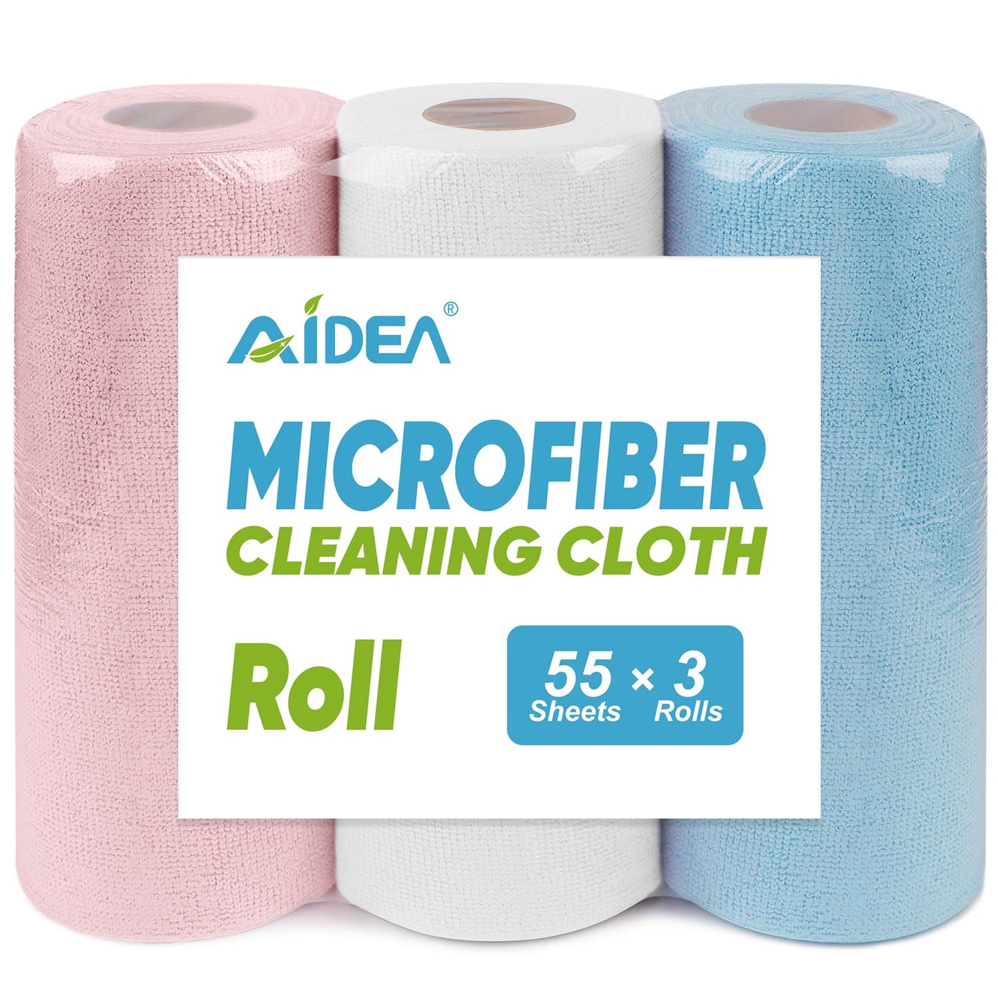 AIDEA Microfiber Cleaning Cloth Roll 165 Sheets(3 Roll), Tear Away Microfiber Towels, Reusable Paper Towels, Washable Shop Rags, Scratch Free, Absorbent Dish Rags for Car, Home, Shop, 11" x 9"