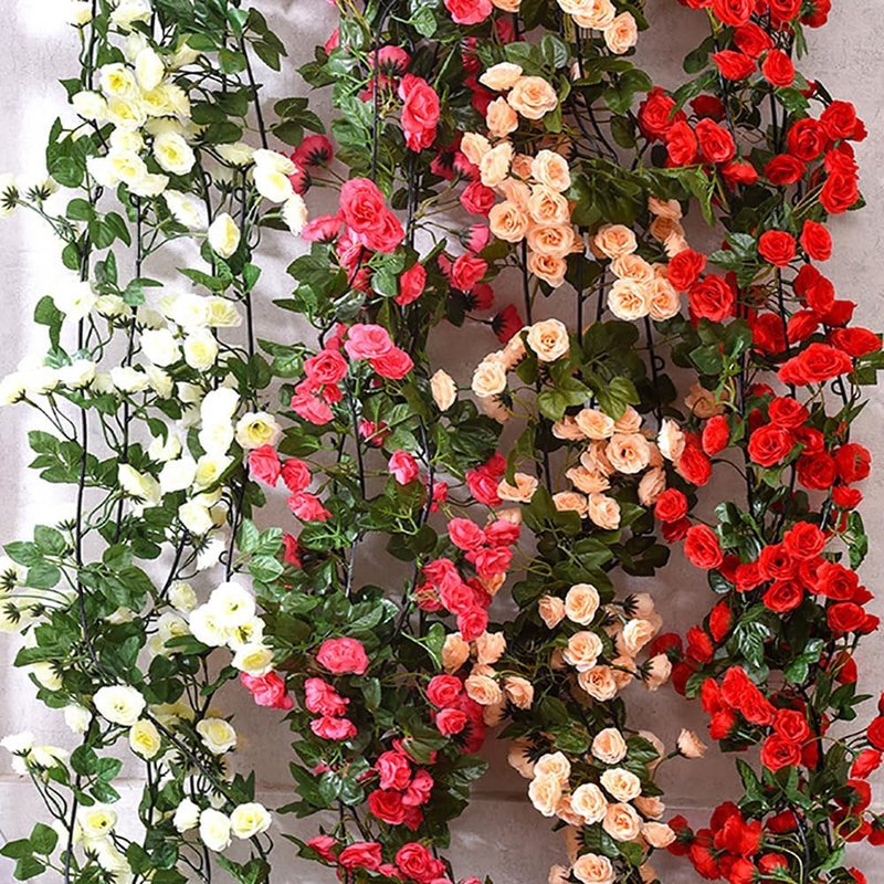 YRIOWMI 10PCS Fake Rose Garland, 7.5Ft Artificial Vines Flowers Hanging Rose Vine for Table Wedding Backdrop Arch Wall Party Mantle Festival Decor (Snowy White)